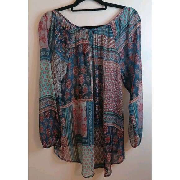 Karen Kane Blouse Size S Floral Patchwork Print Flowy Boho Lightweight Top - Picture 8 of 10